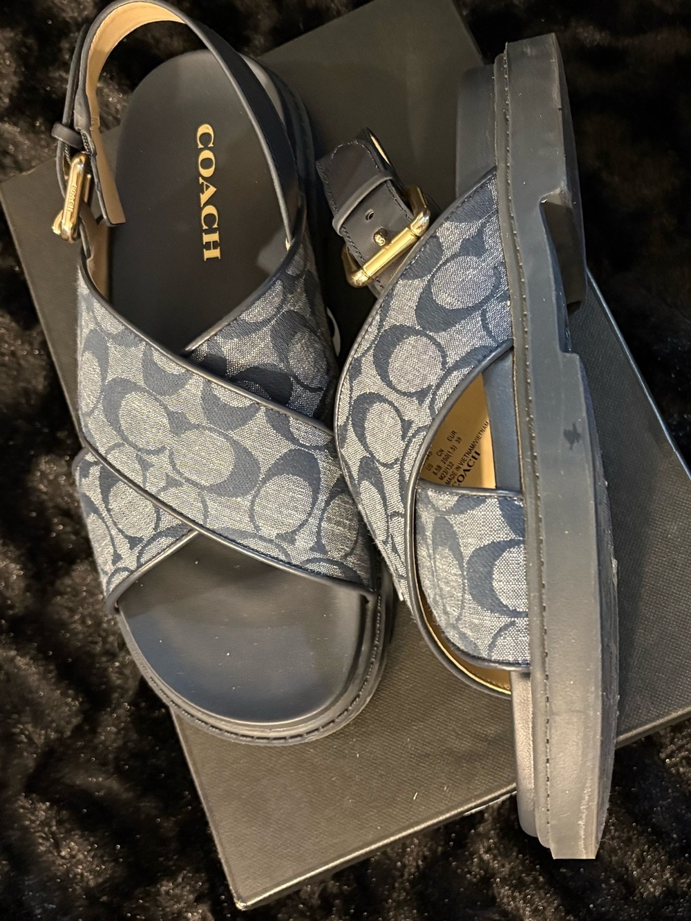 Coach Navy Signature Crisscross Slingback Sandals - Picture 2 of 5